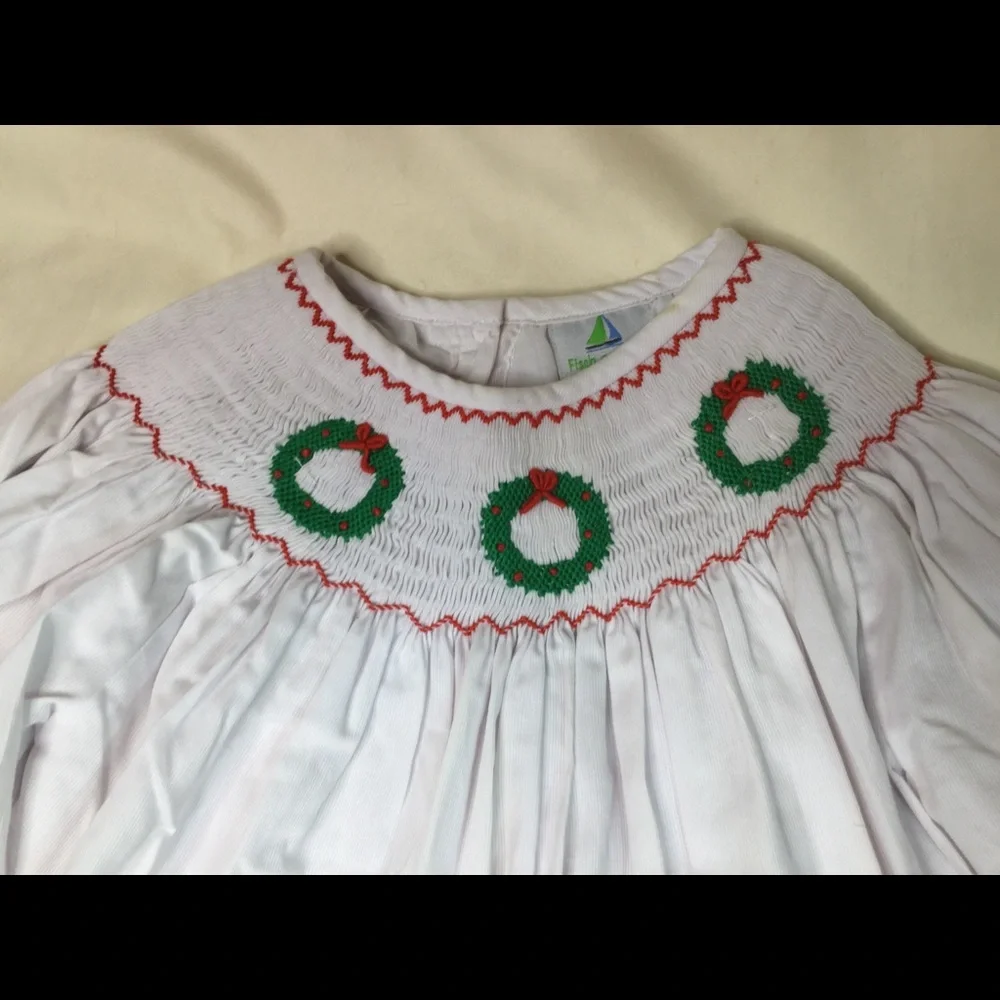 Fisch & Bry Christmas Wreath Smocked Dress 5